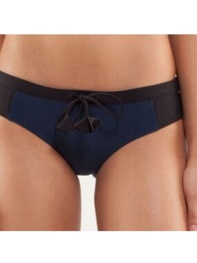 Lululemon Coastal Om Navy Blue & Black Bikini Bottom with Black Tassel Tie Sz 10